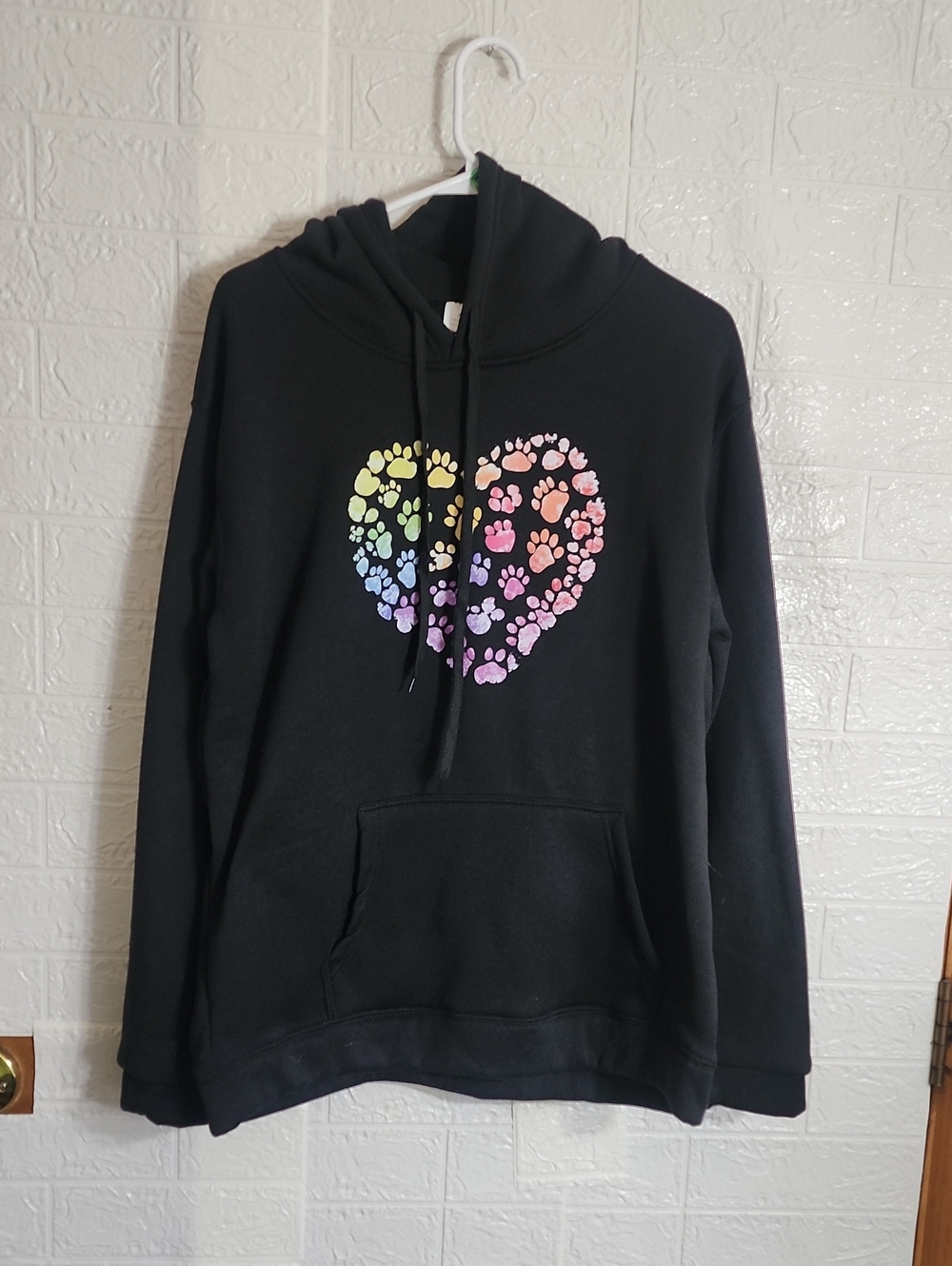 Black Hoodie with Rainbow Paw-Print Heart